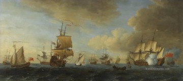 Kriegsschiff Seeschlacht Werke - John Cleveley the Elder eine englische Fregatte unter segeln eine Pistole mit dem Versand vor Anker Brennen und unter Segel